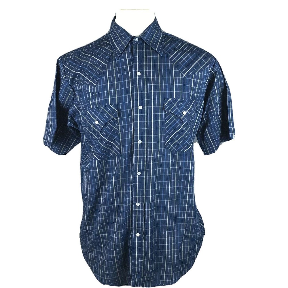Plains Western Wear Cowboy Rodeo Shirt Men's Medium Pearl Snaps Farmer Ranch‎
